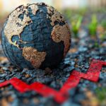 Globalne trendy za pomocą strzały w dół i modelu Ziemi