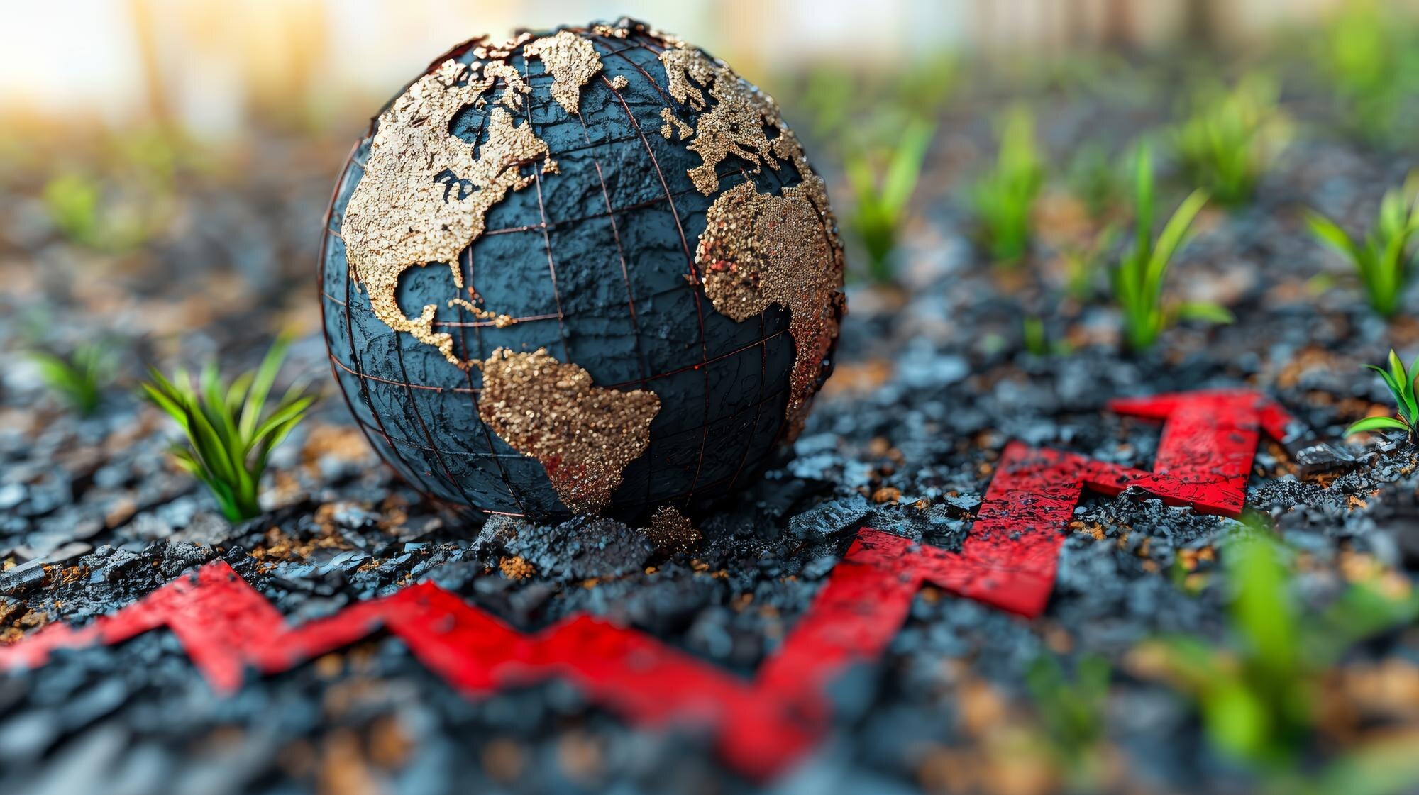 Globalne trendy za pomocą strzały w dół i modelu Ziemi