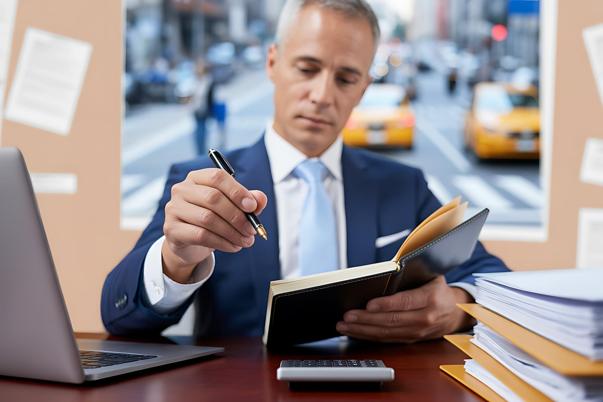Focused Businessman Planning in Urban Office