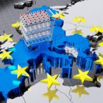 Program szczepień koronawirusowych Covid19 SARSCoV2 w ilustracji 3D Unii Europejskiej